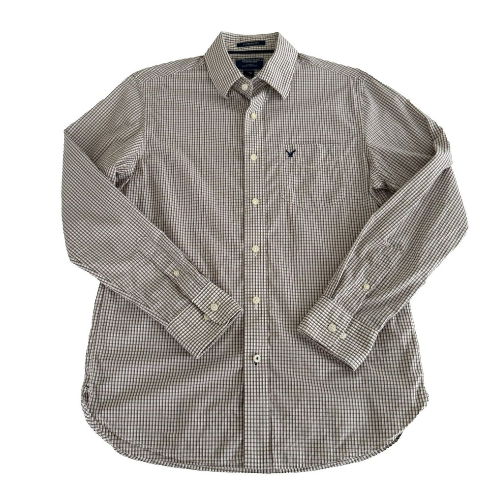American Eagle Outfitters Vintage Fit Mens M Long Sleeve Brown/Tan Checked Shirt
